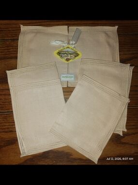 Vintage Richardson's Irish Linen 6 Piece Hemstitch Napkins In Original Box